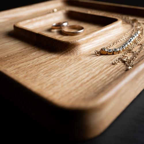Taca Biżuteryjna Kwadratowa Dębowa